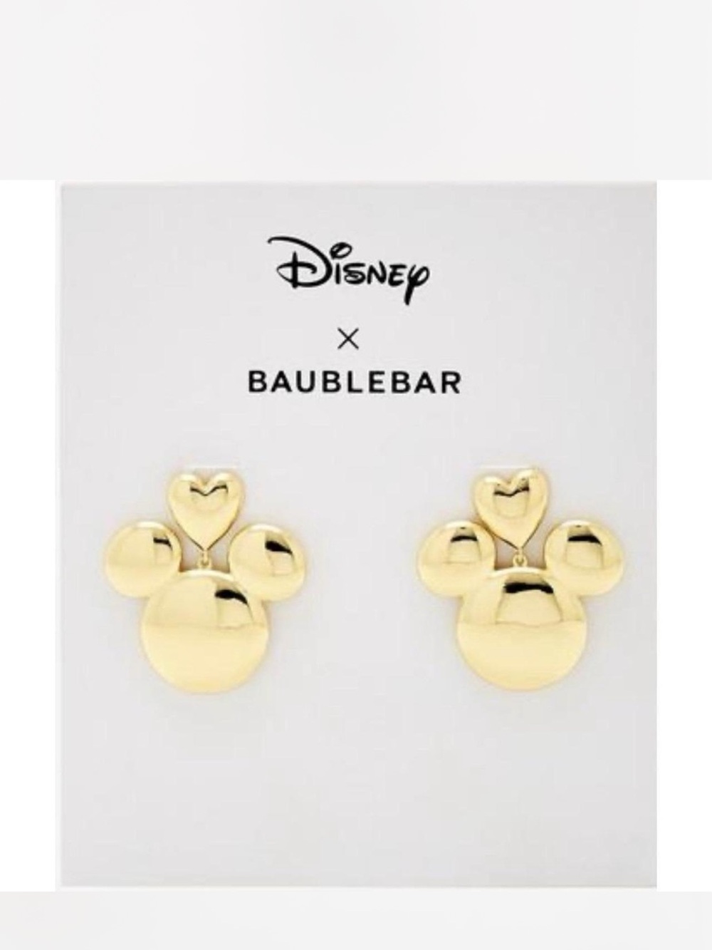 New Disney Baublebar Gold Tone Mickey Mouse Heart Earrings Dangle